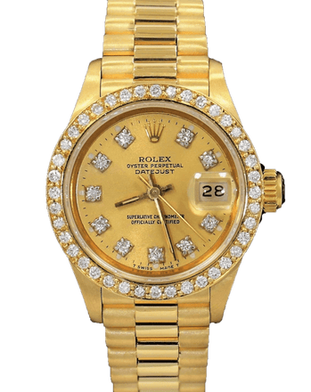 Rolex President 69178 Datejust 18K Yelow Gold 1.05CT Diamond Bezel Dial Watch - Diamonds East Intl.