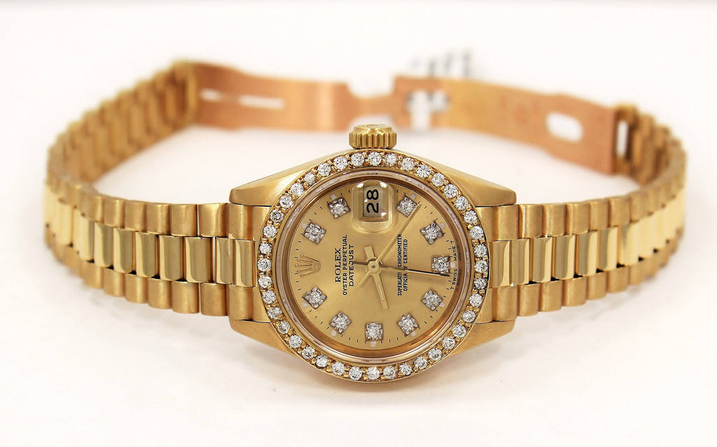 Rolex President 69178 Datejust 18K Yelow Gold 1.05CT Diamond Bezel Dial Watch - Diamonds East Intl.
