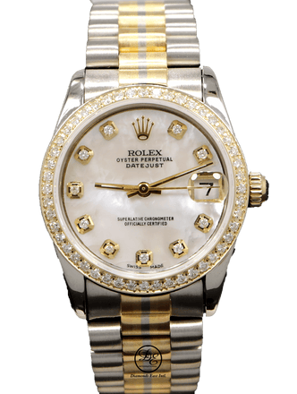 Rolex President Datejust Midsize 68279 TRIDOR 18k Gold MOP Diamond Dial and Bezel MINT - Diamonds East Intl.