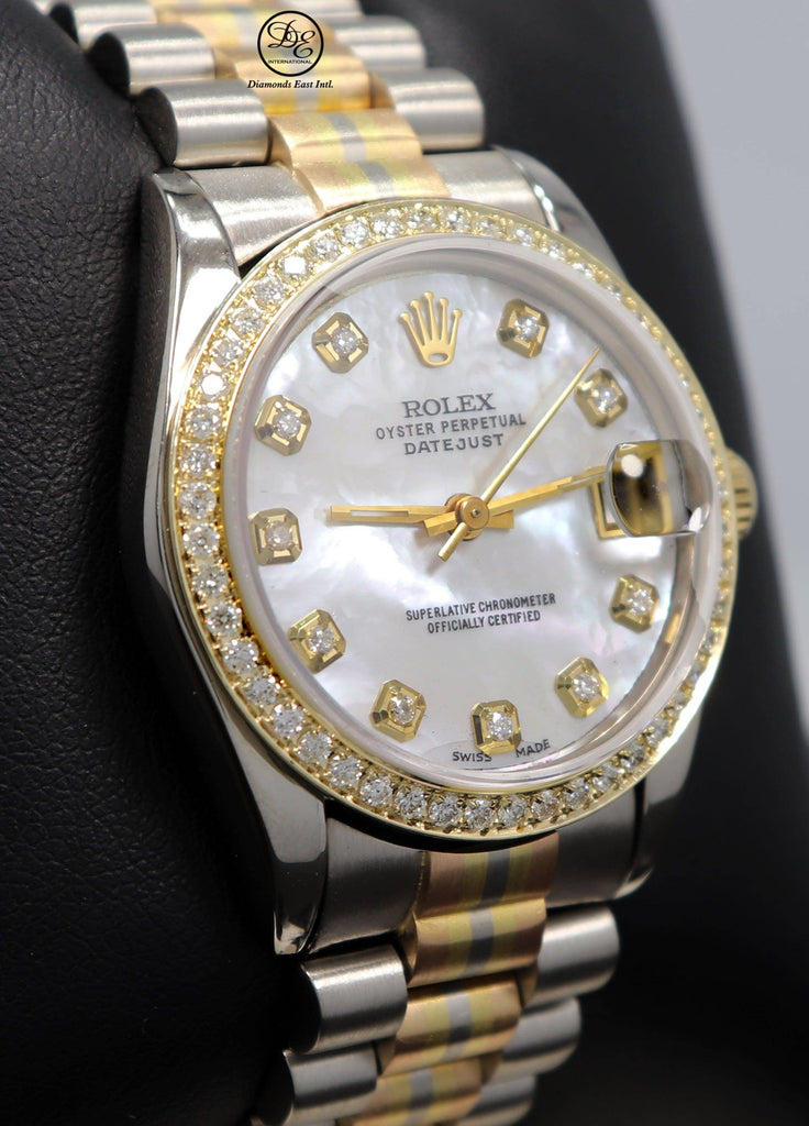 Rolex President Datejust Midsize 68279 TRIDOR 18k Gold MOP Diamond Dial and Bezel MINT - Diamonds East Intl.