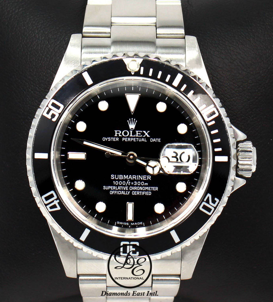 ROLEX Submariner 16610 Oyster Date SS Black Dial Watch Completed BOX/PAPERS - Diamonds East Intl.