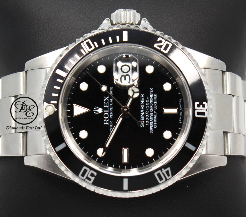 ROLEX Submariner 16610 Oyster Date SS Black Dial Watch Completed BOX/PAPERS - Diamonds East Intl.