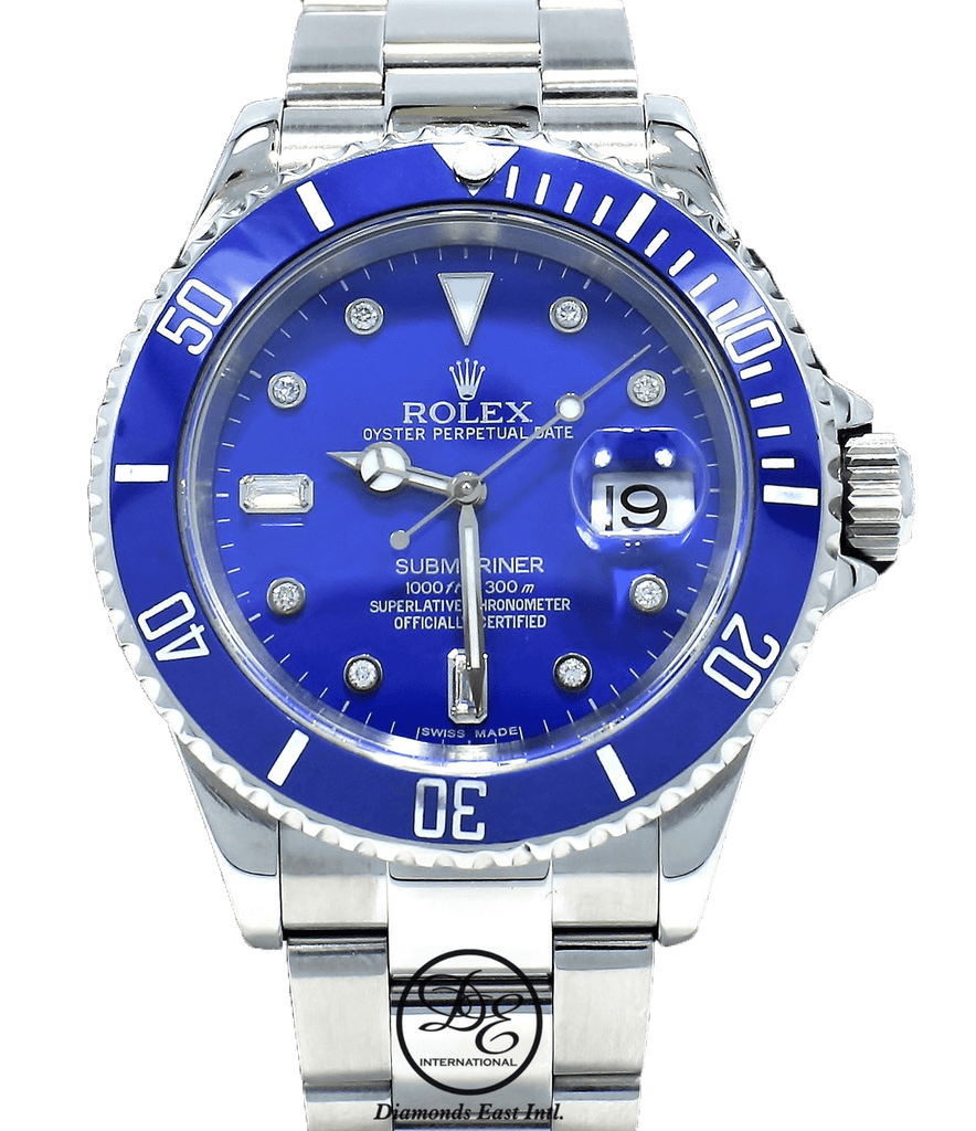 Rolex Submariner 16610 Steel Blue Dial and Blue Bezel Diamond Watch | Diamonds East