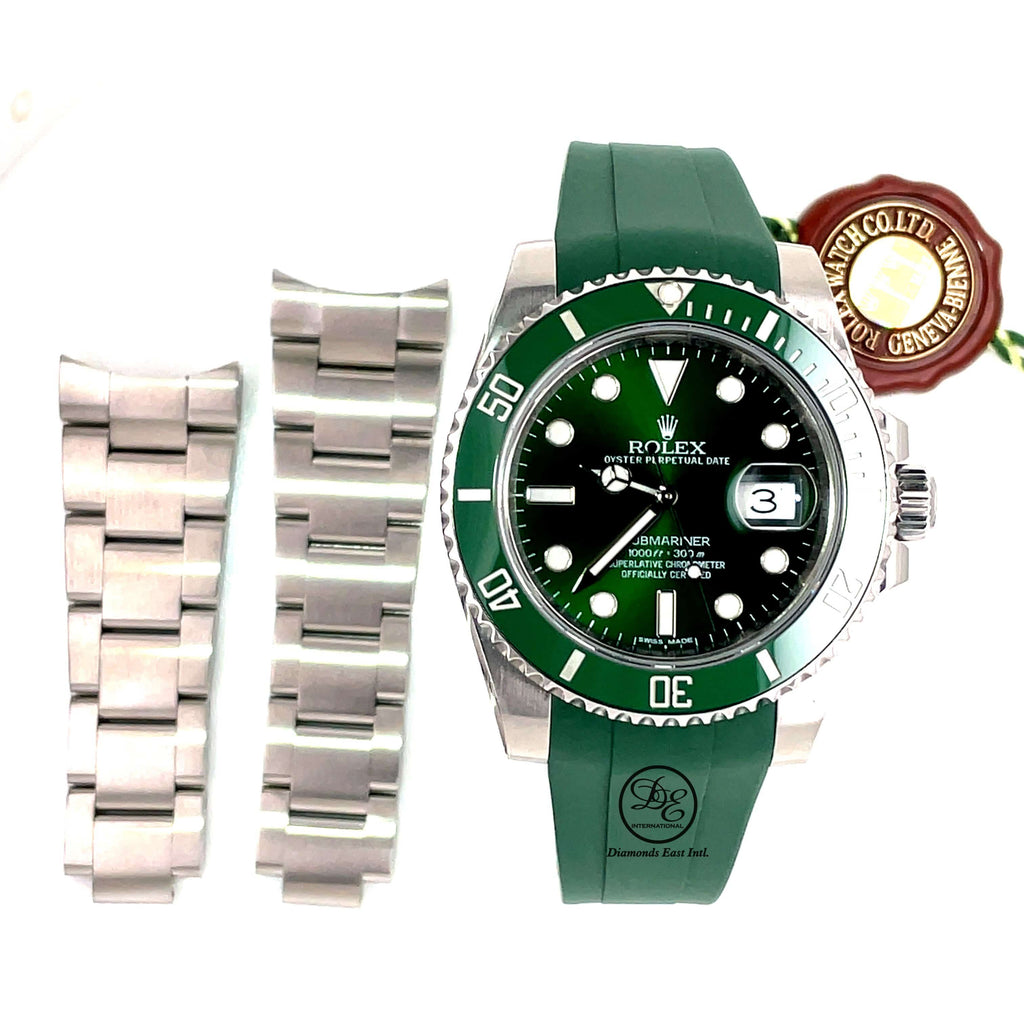 Rolex Submariner Hulk 116610LV Rubber B and Rolex Oyster Band - Diamonds East Intl.