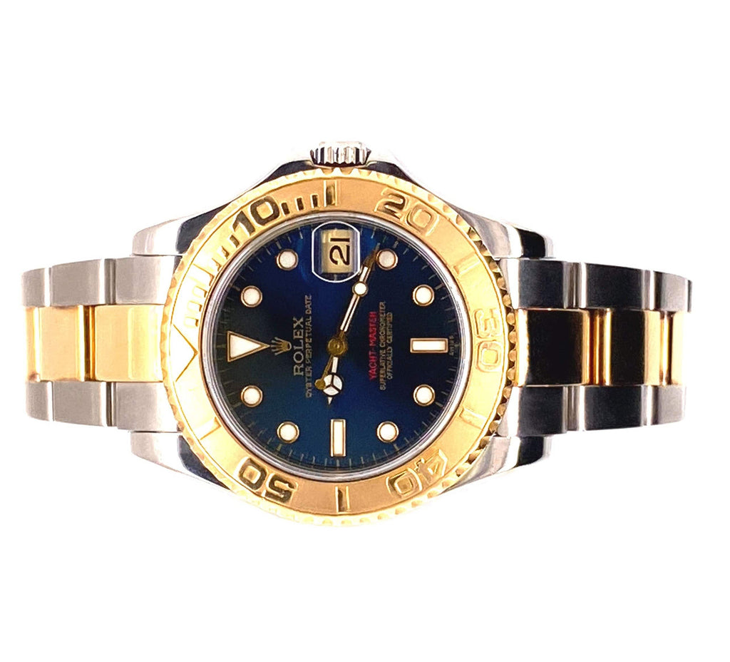 Rolex Yacht-Master 168623 35mm Two Tone Oyster 18K Yellow Gold & SS Blue Dial Watch