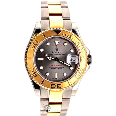 Rolex Yacht-Master 168623 35mm Two Tone Oyster 18K Yellow Gold & SS Gray Dial Watch - Diamonds East Intl.