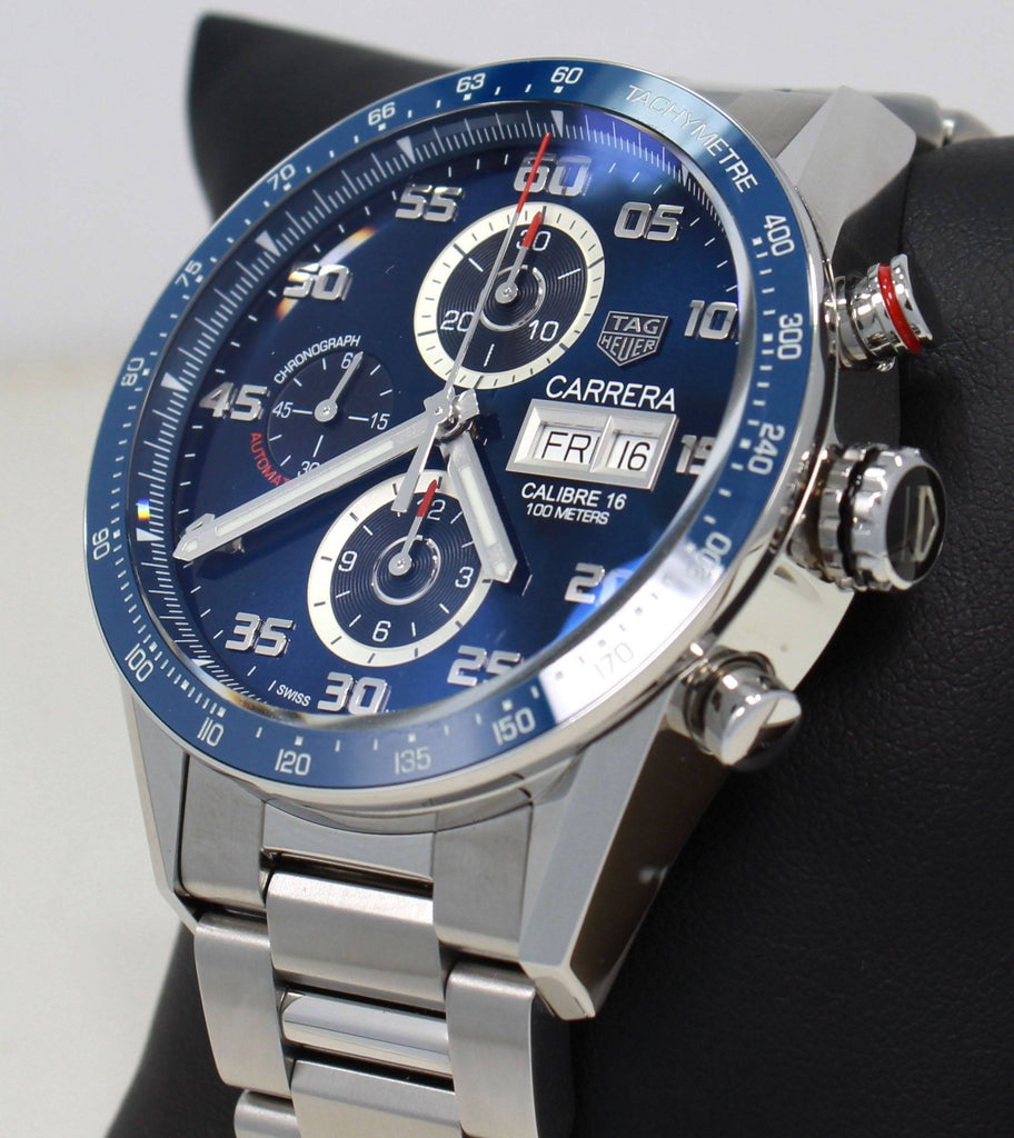 Tag Heuer Carrera Blue Calibre 16 CV2A1V.BA0738  Chronograph Stainless Steel Watch BOX / PAPERS - Diamonds East Intl.