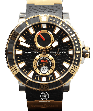 Ulysse Nardin Maxi Marine Diver 265-90 Titanium 18k Rose Gold 45mm Blacl Dial Watch BOX/PAPER - Diamonds East Intl.