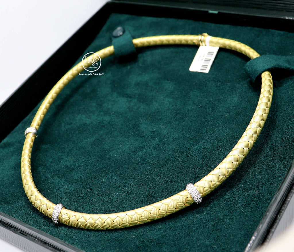 Roberto Coin Woven Silk 18k Yellow Gold 0.50ctw Diamond Choker Necklace Sapphire Clasp - Diamonds East Intl.