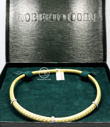 Roberto Coin Woven Silk 18k Yellow Gold 0.50ctw Diamond Choker Necklace Sapphire Clasp - Diamonds East Intl.