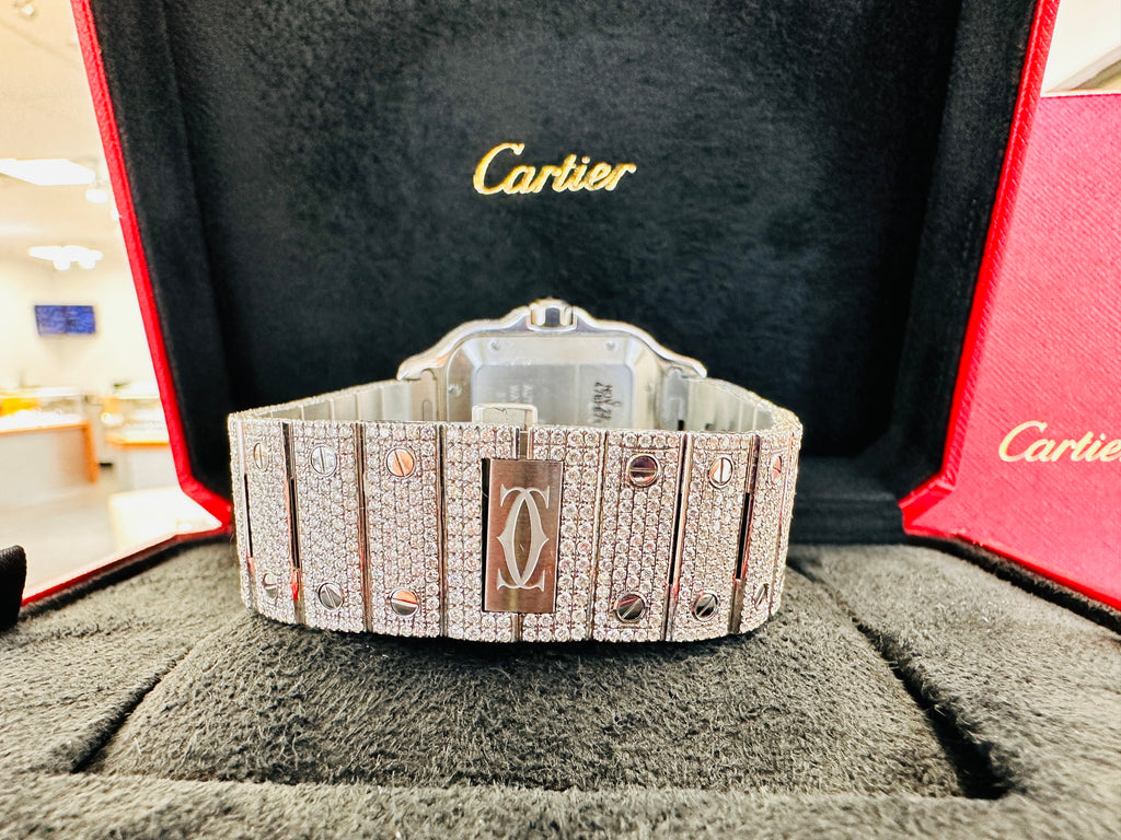 Cartier Santos WSSA0009 Custom Bust Down / Iced Out Watch Box and Papers - Diamonds East Intl.