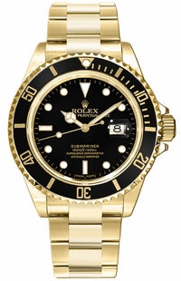 ROLEX Submariner 16618 18k Yellow Gold Oyster Black Dial & Bezel Watch - Diamonds East Intl.