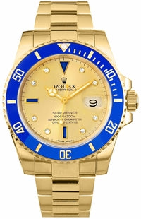 Rolex Submariner 16618 18k Yellow Gold FACTORY SERTI Blue Sapphires Diamonds Dial - Diamonds East Intl.